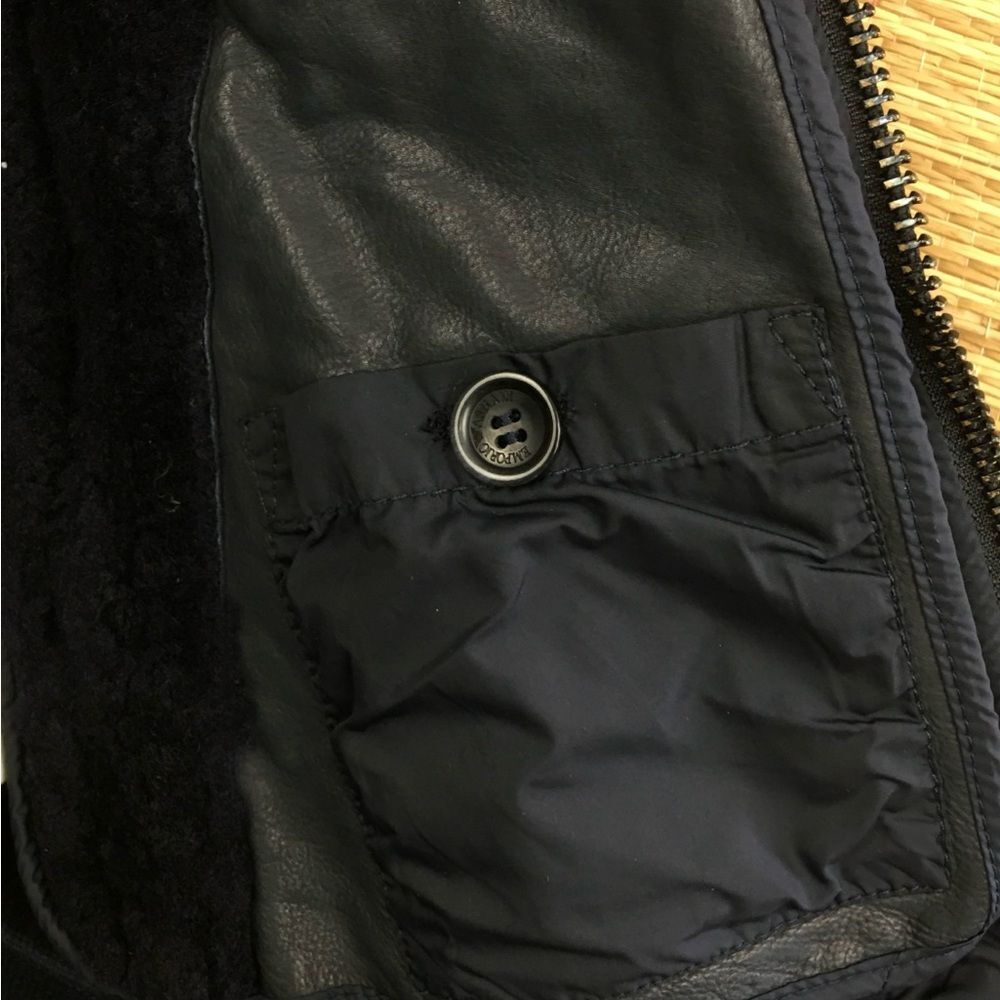 EMPORIO ARMANI Lamb Shearling Front Unisex Lightweight Bomber Jacket Navy Sz S - Picture 11 of 14